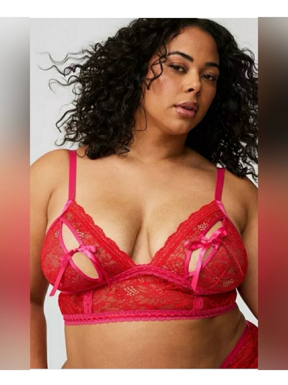 New!‎ Torrid sz 3 3X Lace Peek-A-Boo Bralette Red Pink Goji Berry Lingerie